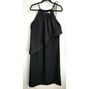 Halston Dress Maxi Shift Asymmetrical Drape Black Slit Tie Size Small HWS1642022
